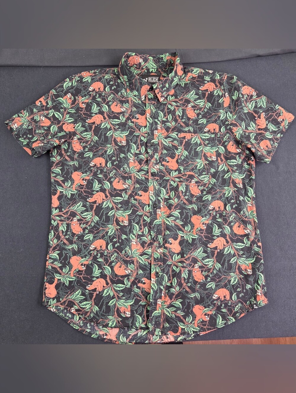 XXX Rude Sloth Animal Shirt Mens Large Multicolor Short Sleeve Button Up Jungle